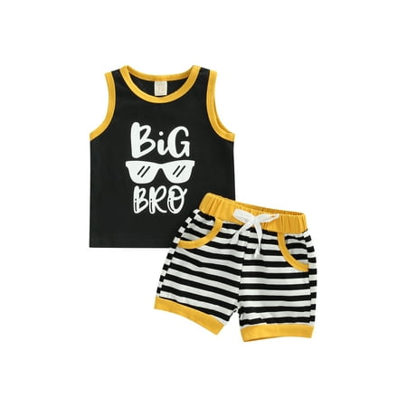 

Infant Boys Outfits Summer Letter Glasses Printing Round Collar Sleeveless Vest Tops Striped Shorts