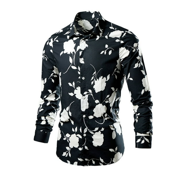 Blusa y camisa de manga larga con cuello vuelto para hombre, blusa informal de moda con estampado de cuello vuelto y botones, blusa de manga larga para hombre