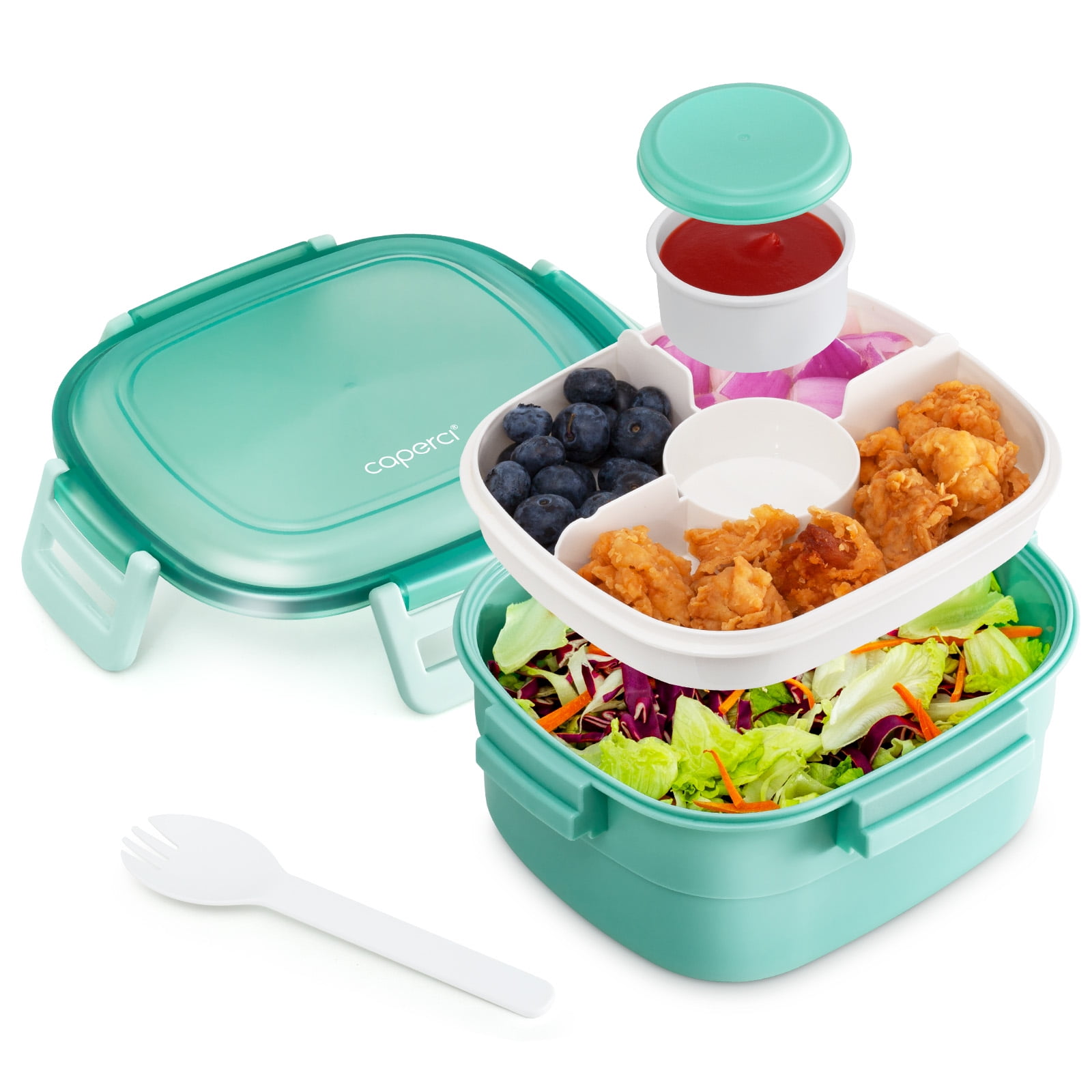 Caperci Leakproof Salad Container for Lunch, Large 55oz Salad Bowl Bento Lunch Box Container