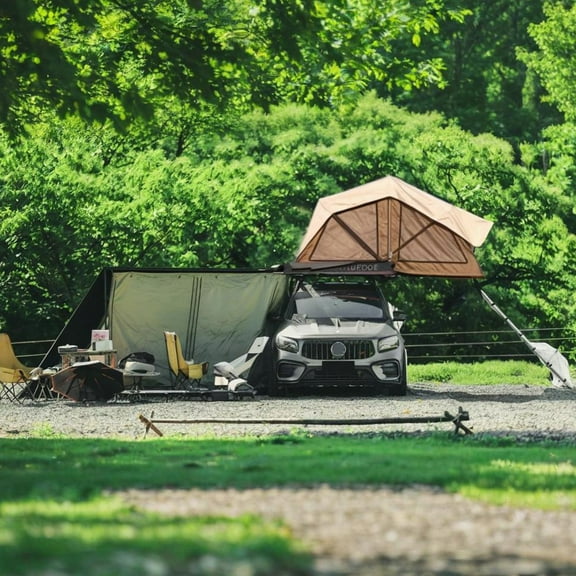 All-in-One Rooftop Tent - Roof top Tent with Roof Rack and Roof Terrace and Car Awaning for Van Jeep SUV Truck Car Tents for Camping,Waterproof, Windproof, Sturdy,3-4 People