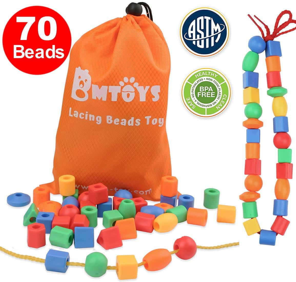 Skoolzy Lacing Beads for Kids Toddler Toy - Jumbo Primary Lacing Toys for Toddlers - Autism Fine Motor Skills Montessori Toys - 36 String Beads, 4