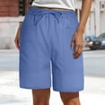 thumbnail image 2 of vigerkar Women's Linen Shorts Casual Bermuda Long Linen Shorts High Waisted Comfy Summer with Pockets 5" 10" Blue, XXL, 2 of 5