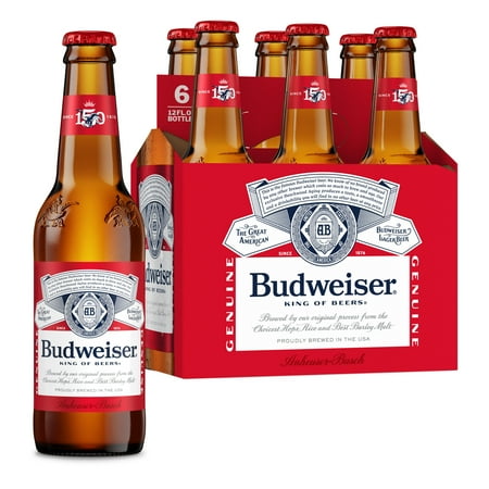 Budweiser American Lager Beer 6 Pack 12 fl oz Glass Bottles 5% ABV