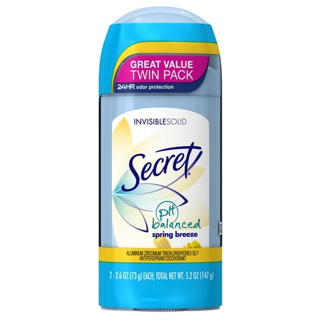 Secret Invisible Solid Antiperspirant and Deodorant, Spring Breeze Scent, Twin Pack, 2.6 oz