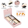 thumbnail image 3 of Homfa Pink Twin Bed Frame with Light & Charge Station, Upholstered Bed with Storage Drawer, LED Bed with Crystal Button Wingback Headboard, 3 of 8