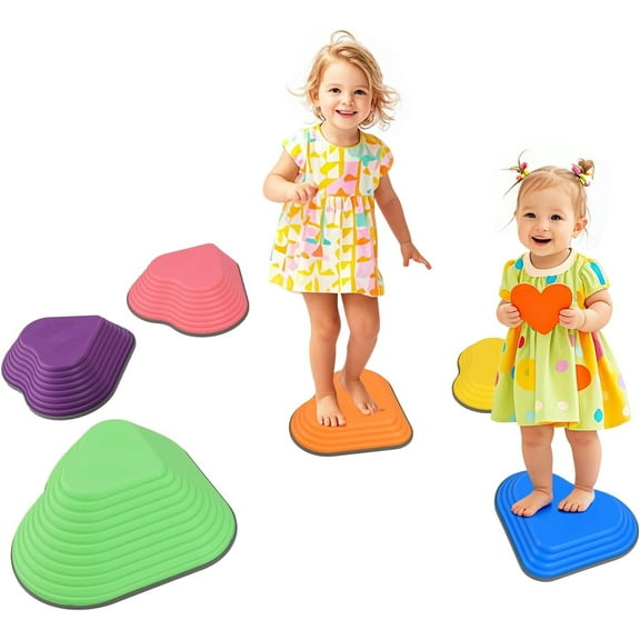 OLAKIDS Balance Stepping Stones for Kids, 6pcs Non-Slip Plastic Balance Stones, Indoor Outdoor Coordination Balance Blocks Promote Sensory Toddler's Coordination Skills for Age 3-8 Years