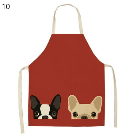 

didaw Kitchen Apron Fine Workmanship Grease Resistant Flax Animal Printed Long Cooking Chef Bib Household Supplies