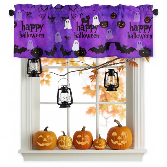 Kitchen Cafe Valance Curtain for Small Windows,Happy Hallooween White Ghosts Rod Pocket Short Valances,42x12in