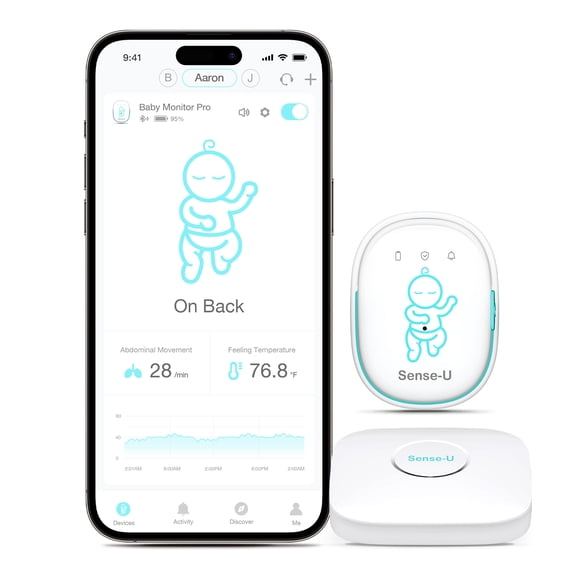 Sense-U Baby Smart Monitor Pro(Long Range) with Sleep analysis,Arousal Vibration, Audible & App Notification,Tracks Abdominal Movement ,Sleeping Position,Rollover,Feeling Temperature,Twins Supported