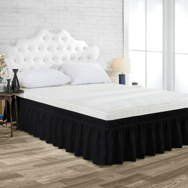 Wrap Around Bed Skirt Black Full XL Size 13 Inch Tailored Drop, Soft Double Brushed Hotel Quality Microfiber Bed Skirt Luxury, Easy to Care Wrinkle & Fade Resistance