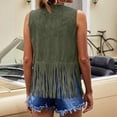 thumbnail image 5 of Womens Vintage Western Fringe Vest Tops Classic Suede Leather 70s Cowboy Shirt Sleeveless Tassels Cardigan Jackets Hippie Party Boho Western Jacket Womens Coats Shawl Army Green L, 5 of 7