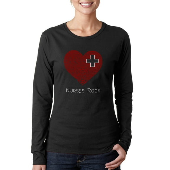 LA Pop Art Women's Word Art Long Sleeve T-Shirt - Nurses Rock