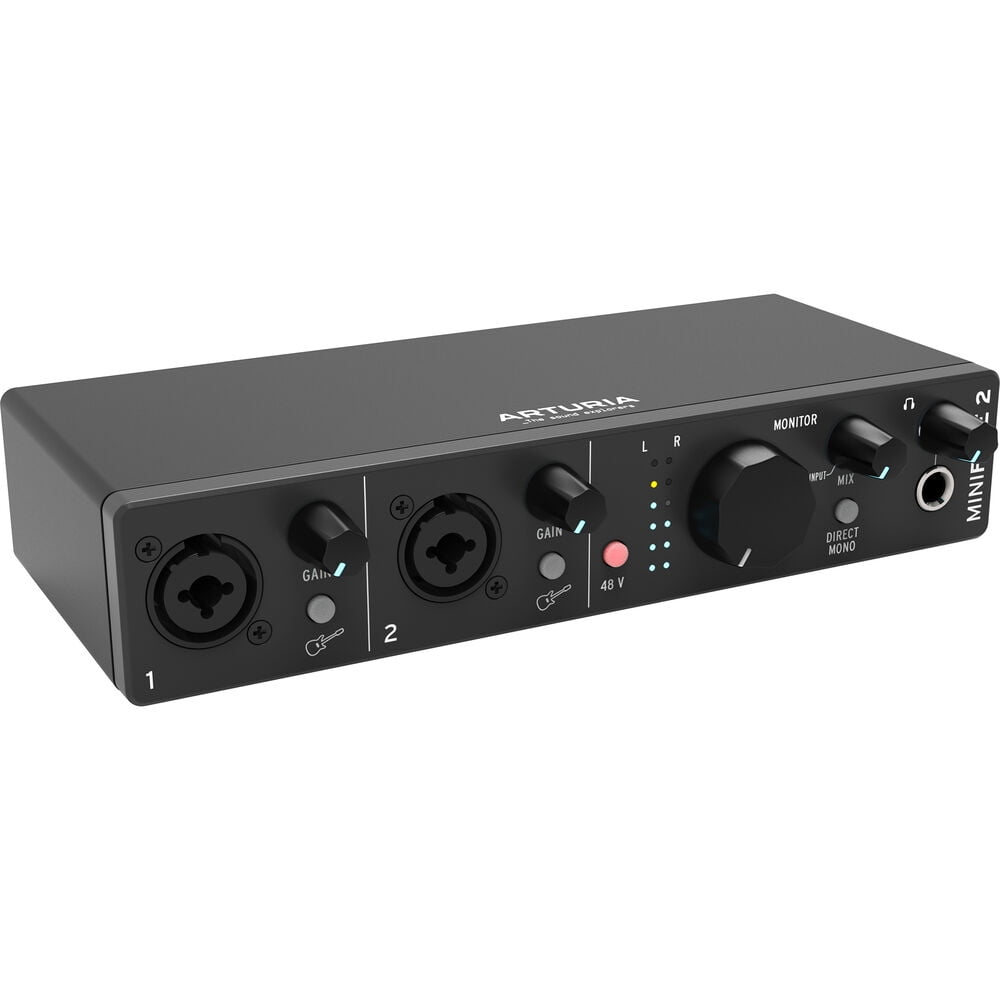 Arturia MiniFuse 2 Flexible Dual Portable USB Type-C Audio/MIDI Interface (Black) Bundle with Studio Pro Monitor Headphones and XLR-XLR Cable
