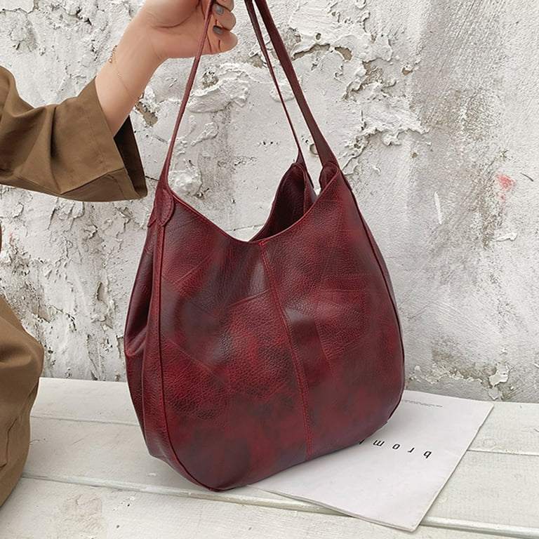 Pu Leather Women's Solid Color Messenger Bag Vintage Red Ladies