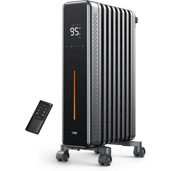 Radiator Heater, 8 Safety Protection Oil Filled Radiator Heater for Indoor Use, 1500W Electric Heaters for Large Room, 8 Fins, with Remote, 4 Modes, Digital Thermostat, 24H Timer, Quiet