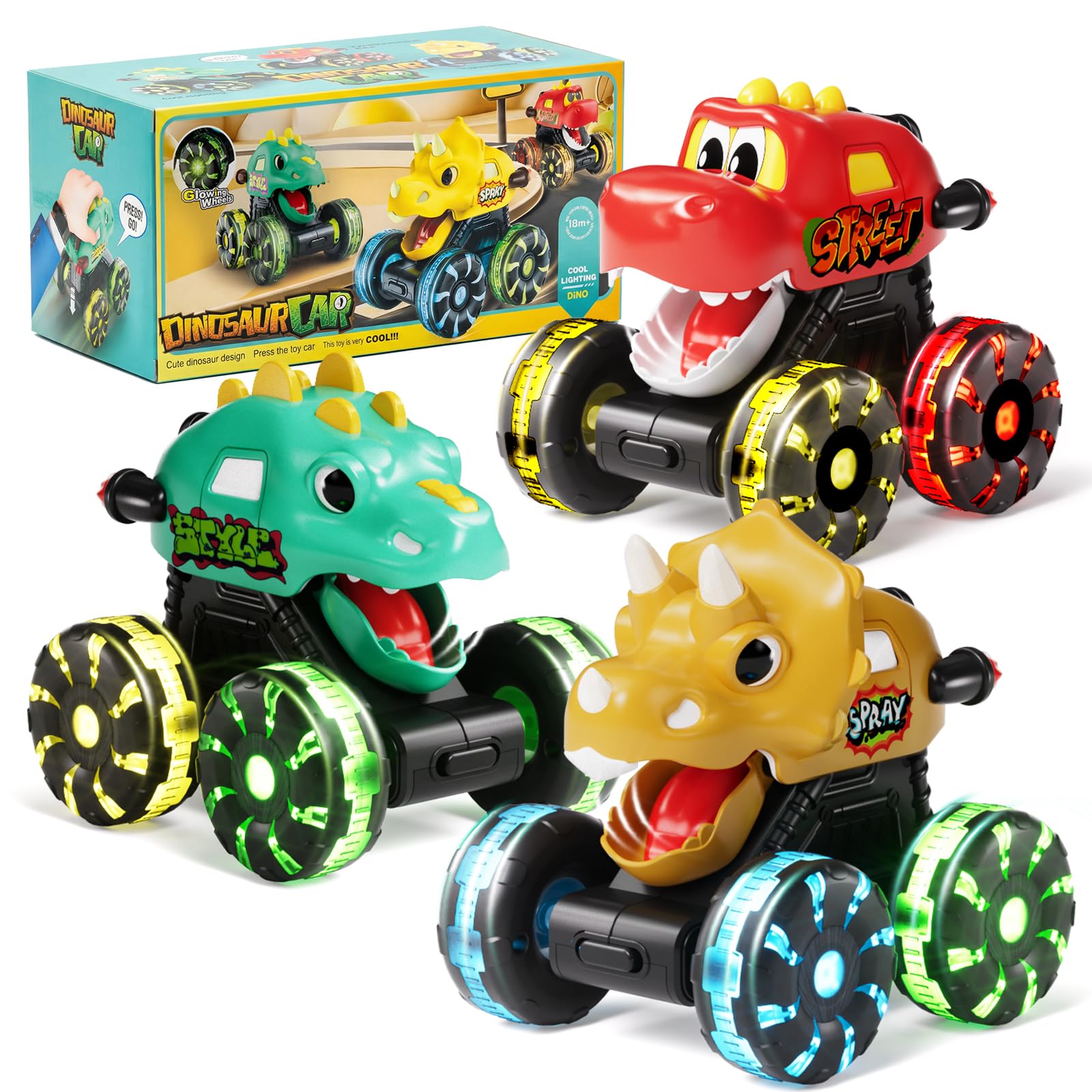 Dimoarch Dinosaur Trucks 3-Pack with LED Wheels for Toddlers photo 1
