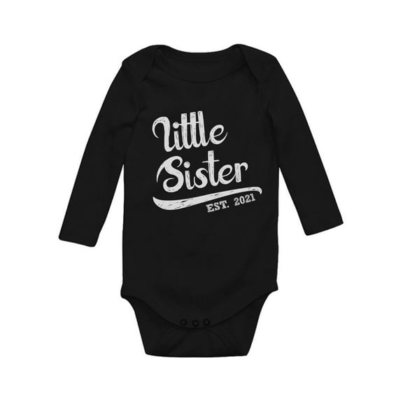 Little Sister 2021 Cute Siblings Outfit Lil Sis Girls Baby Long Sleeve Bodysuit 6M (3-6M) Black