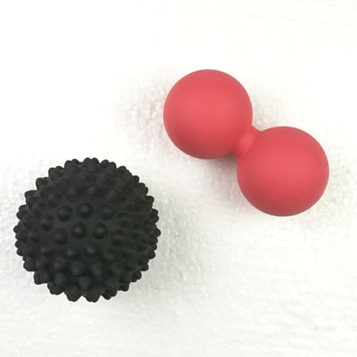 Lightahead Red Peanut Double Massage Ball and Black Spiky Massage Ball for Plantar Fasciitis Foot Relief, Back Pain, Muscle Knot, Joint Stretching, Yoga, Acupoint Deep Tissue Massage