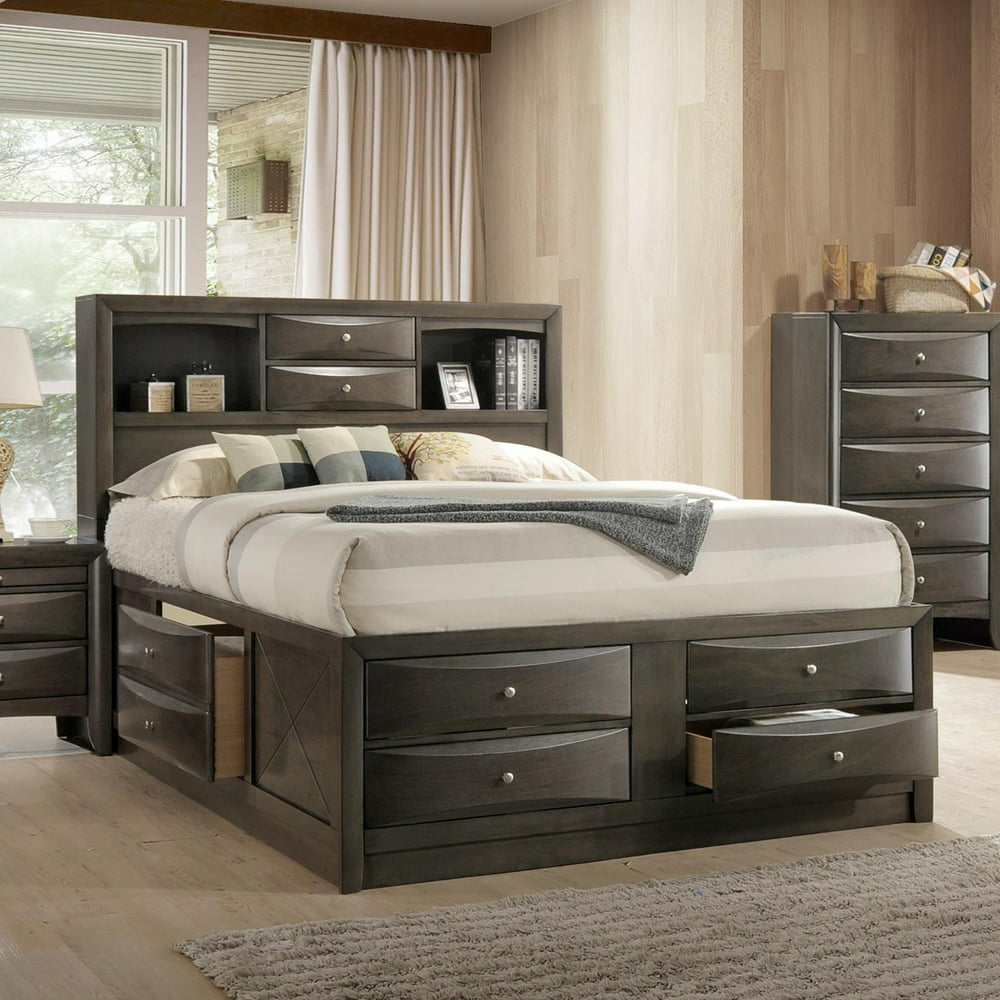 ACME Ireland Queen Bed with Storage in Black Rubberwood, Multiple Sizes ...