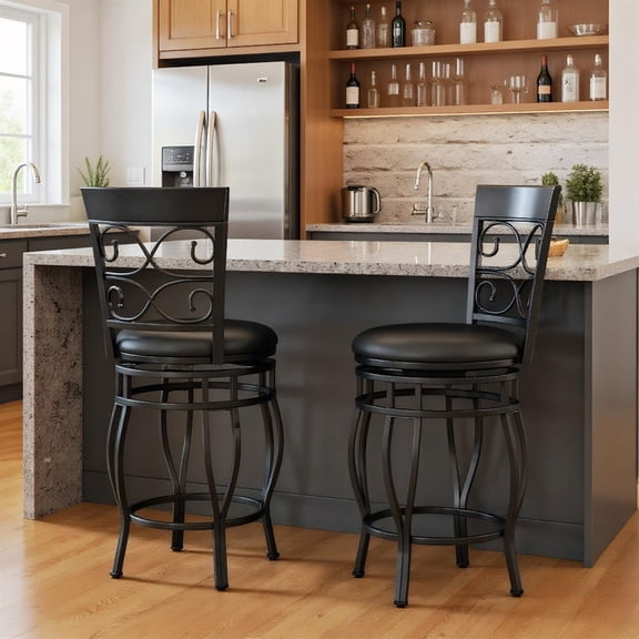 Topcobe Set of 2 26 Inch Bar Stool with Backrest and Footrest, Modern Furniture for Indoor-Black