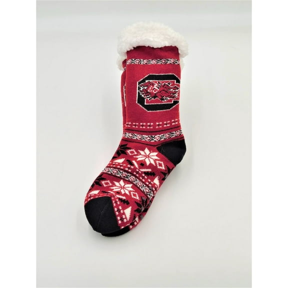 FOCO NCAA South Carolina Gamecocks Fair Isle Footy Slippers Non-Skid bottom
