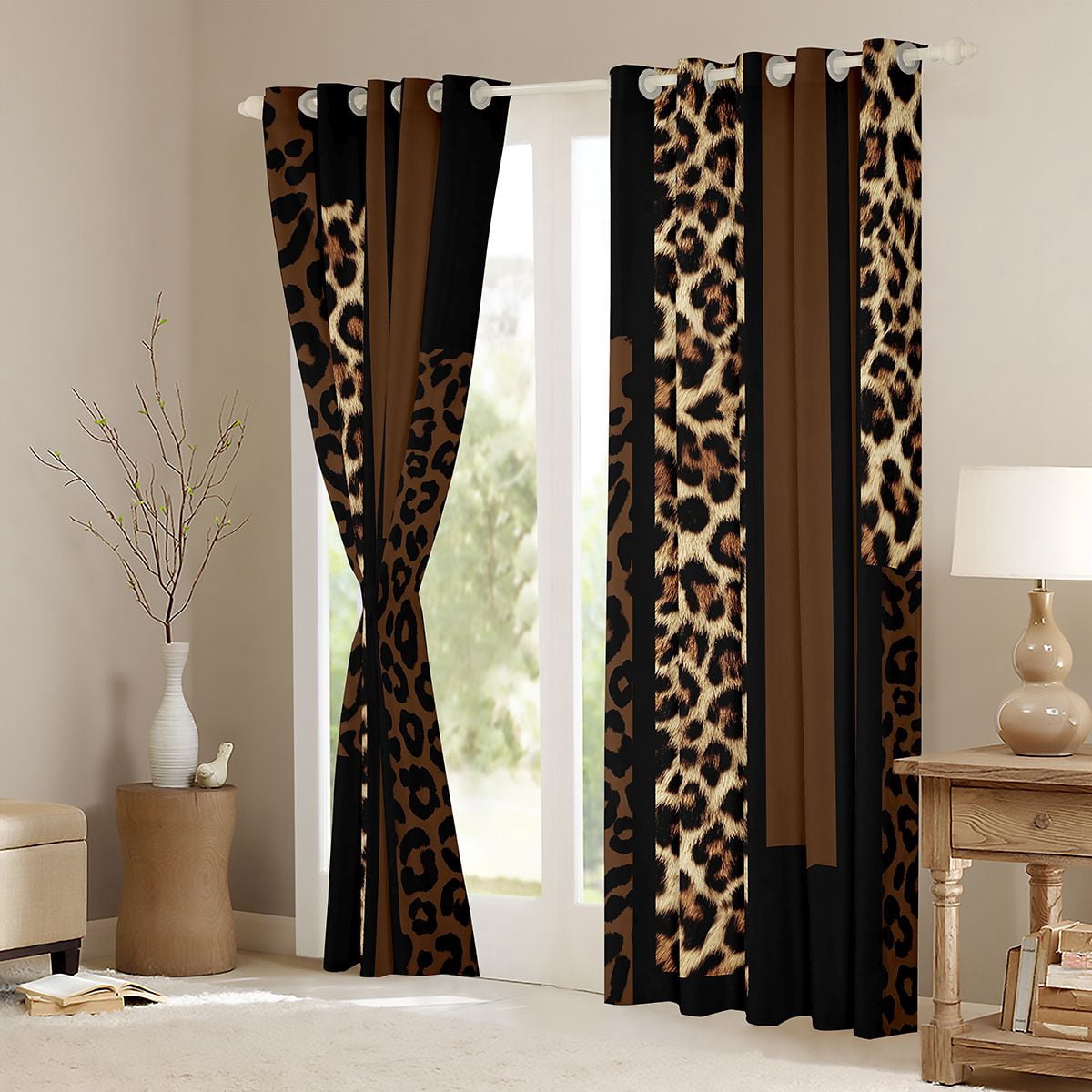 Feelyou Leopard Cheetah Print Blackout Curtains Set of 2 (52x84 Each), Modern Fashion Brown Window Curtains, Teens Adult Women Men Curtains and Drapes, Window Curtains Bedroom Decor