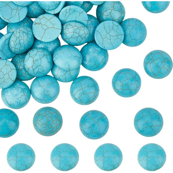 1 Box 50Pcs Gemstone Cabochons 16mm Round Cabochon Turquoise Stone Flatbacks Half Round Loose Gemstones Beads No Hole Dome Blue Cabochons for Jewelry Making DIY Earrings Adult Colorful DIY