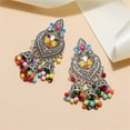 thumbnail image 4 of Boho Chandellier Jhumka Statement Dangle Earrings for Women Vintage Large Flower Ball Bead Tassel Drop Dangling Earring Indian Bollywood Jewelry Holiday Festival Christmas, 4 of 10