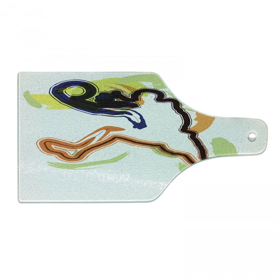 Basketball Cutting Board, Man Playing Basketball Illustration Champion Victory Passion Sketch, Tempered Glass Cutting and Serving Board, Wine Bottle Shape, Orange Black Lime Green, by Ambesonne