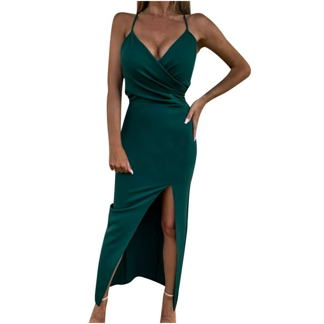 HKEJIAOI Robe de Bal en Solde Cadeau d'Anniversaire Mode Été Femme Couleur Unie Col Rond Sans Manches Robe Décontractée Verte