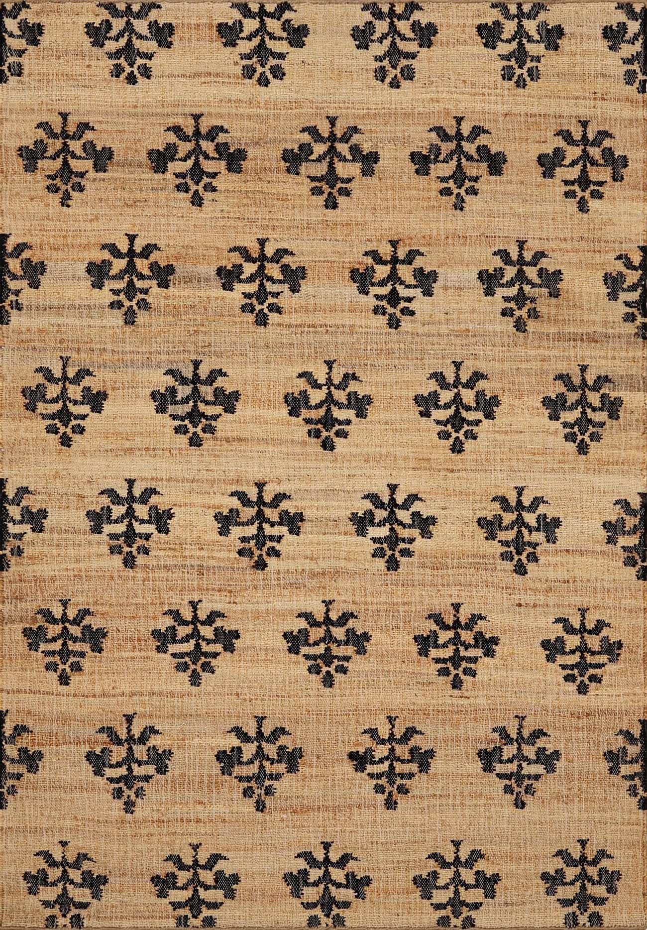 Hauteloom Albina Boho Hand Woven Wool and Jute Blend Natural Fiber Soft Area Rug - Traditional Floral Carpet for Living Room, Bedroom, Dining Room - Natural, Black, Charcoal, Beige - 9' x 12'