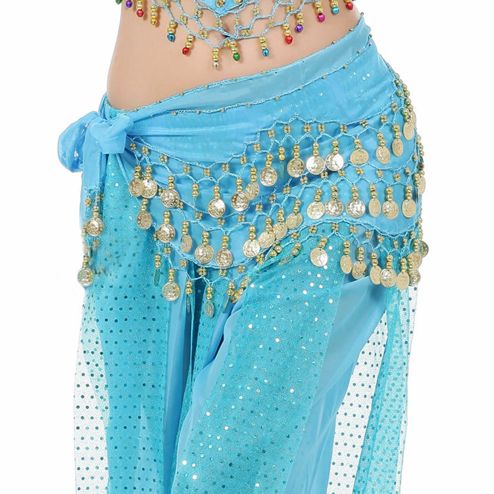 3ROWS BELLY DANCE HIP SCARF WRAP BELT DANCER SKIRT COSTUME COINS ALL COLOURS bly 