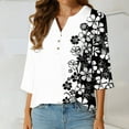 thumbnail image 5 of Charella Rayon Graphic Tee Shirts for Women Loose 3/4 Length Sleeve Summer Floral Tops Buttons Henley T Shirt (Large, White 01), 5 of 5