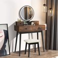 thumbnail image 2 of Vanity Set with Touch Screen Lighted Mirror, Makeup Table with Cushioned Stool, 4 Drawers, Rustic Brown and Black, 2 of 6
