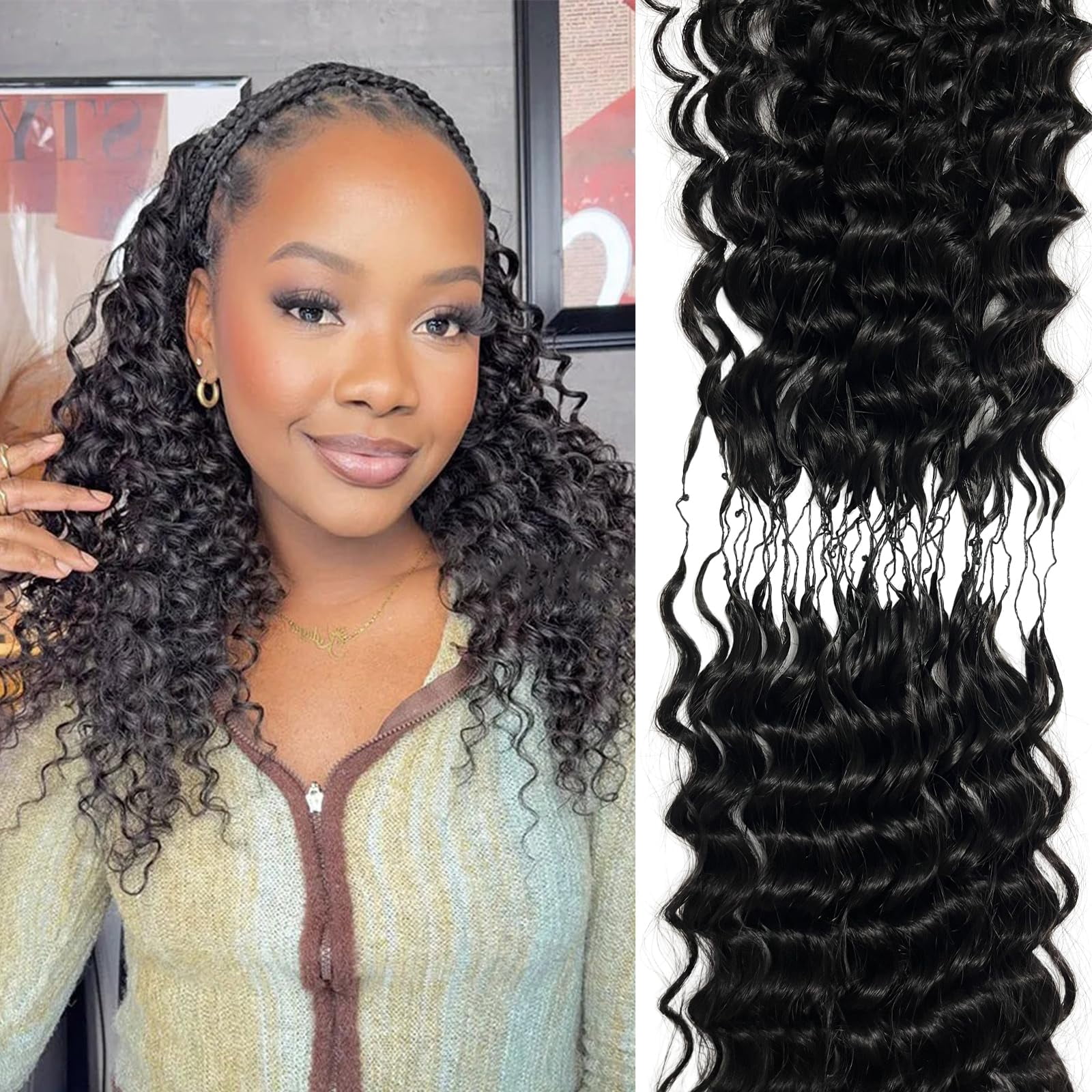 Feather Human Hair Crochet Bundles Knotless Deep Loose Wave 