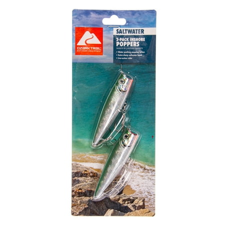 Ozark Trails Hard Plastic Saltwater Inshore Popper Fishing Lures 2-pack. Painted in Fish Attracting Colors.