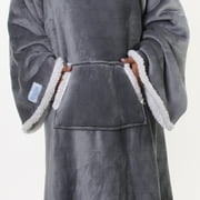 Snuggie Wearable Blanket With Sleeves & Pockets, Sherpa, One Size, Charcoal, 71 x 54