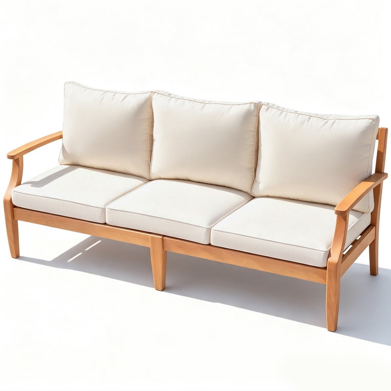 Vineego 3-Seater Patio Conversation Sofa, Eucalyptus Wood Outdoor Sectional Sofa with 4" Thick Cushions, Patio Furniture for Backyard, Deck, Balcony & Porch