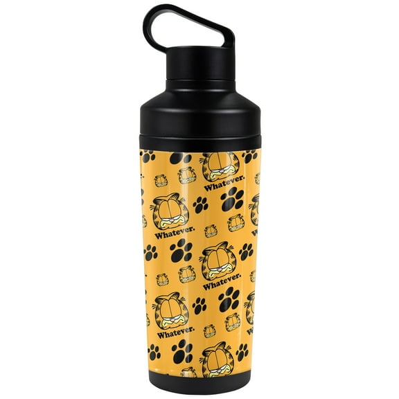 Garfield Official Whatever Pattern 18 oz Insulated Water Bottle, Leak Resistant, Vacuum Insulated Stainless Steel with 2-in-1 Loop Cap