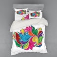thumbnail image 2 of Ethnic Duvet Cover Set, Vibrant Paisley Lily Flower Leaves in Rainbow Colors with Modern Abstract Effects, Bedding Set with Shams and Fitted Sheet, 3 Sizes, by Ambesonne, 2 of 3