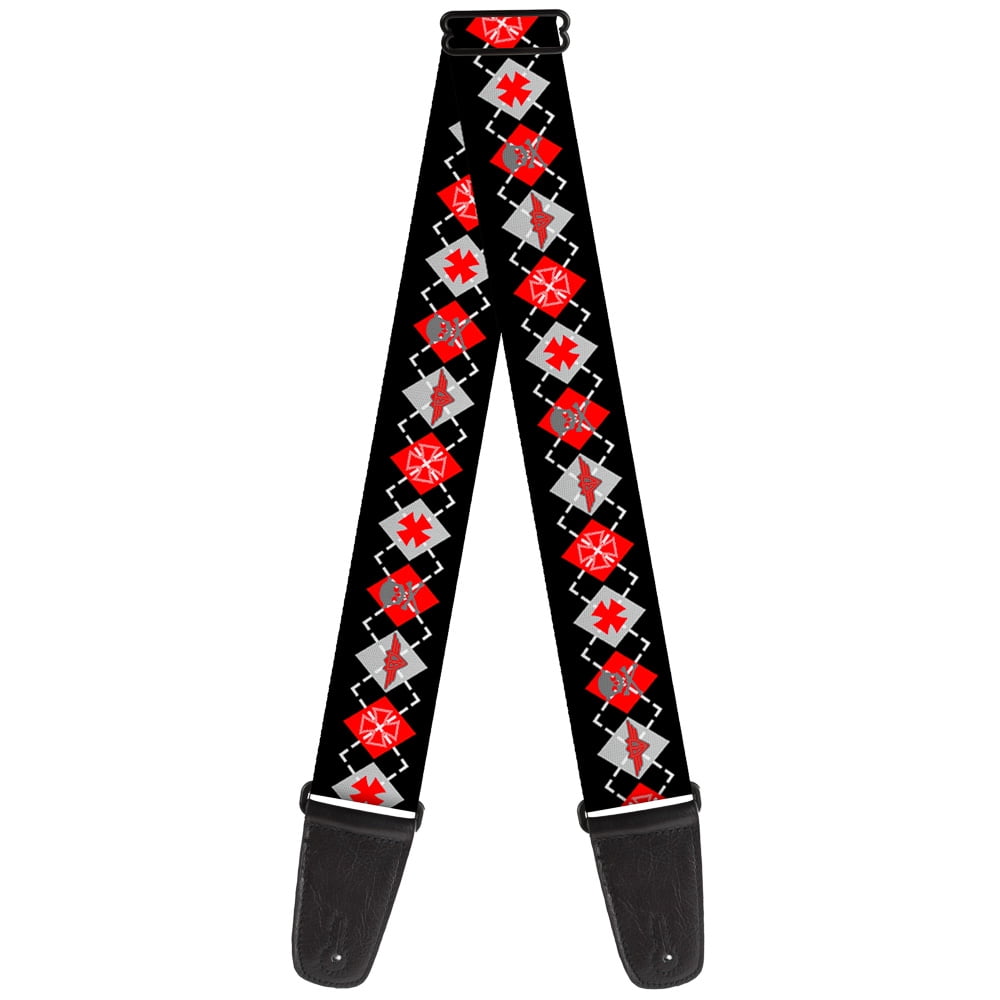 Buckle-Down Guitar Strap, Buckle Down Argyle Black Red Gray, 2 Inches Wide