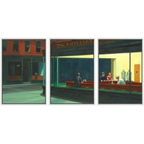 wall26 Framed Canvas Print Wall Art Set Nighthawks by Edward Hopper Cultural Historic Oil Painting Fine Art Reproduction Scenic Colorful for Living Room, Bedroom, Office - 16"x24"x3 White
