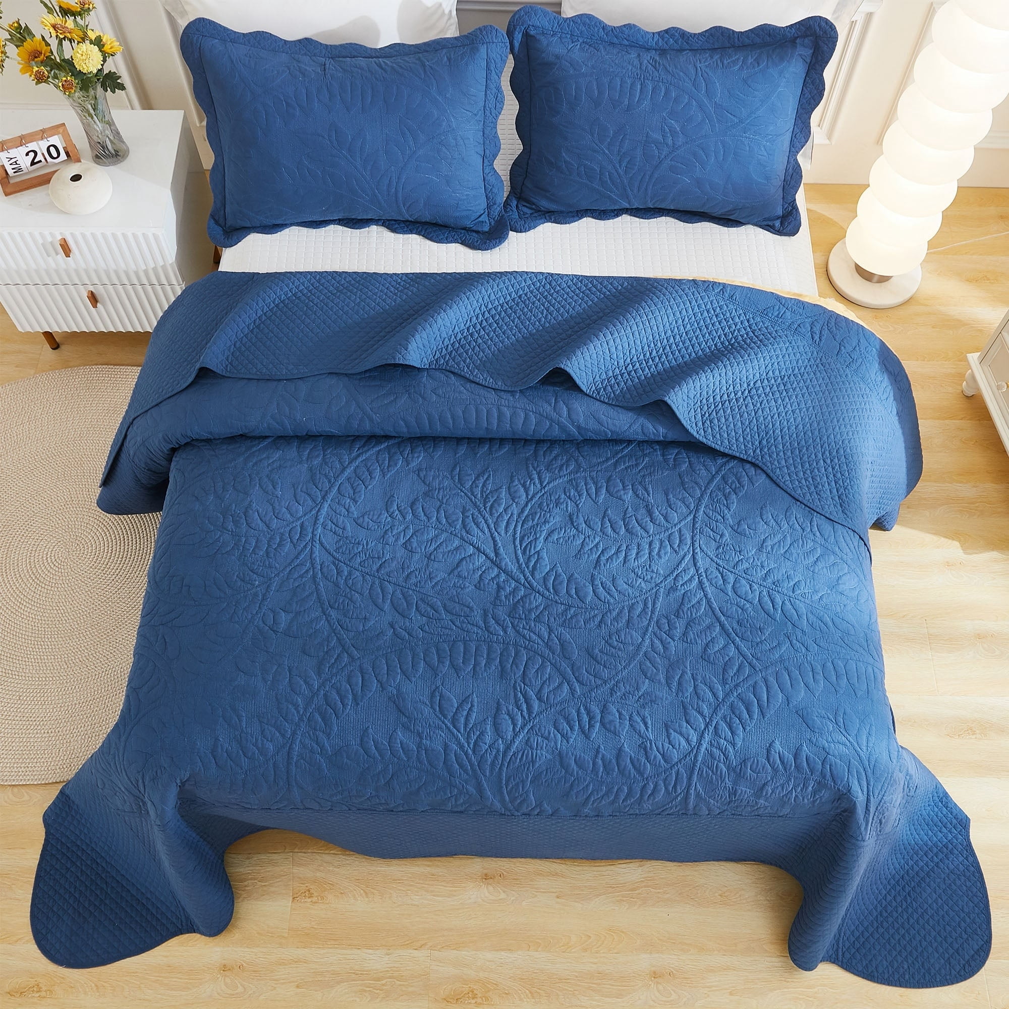 MarCielo  3 Piece Cotton Oversized Bedspread Quilt Set Tmonica Cosmic Navy - Queen