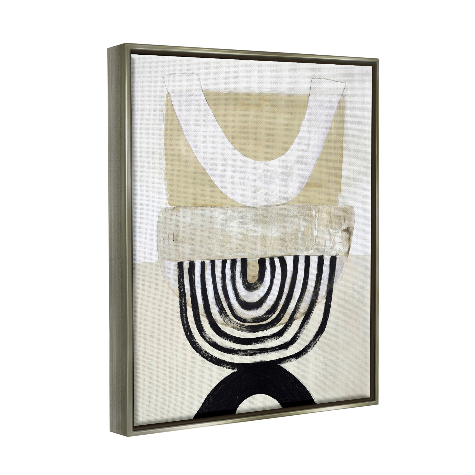 Stupell Industries Beige & Black Arches Abstract Painting Gray Floater Framed Art Print Wall Art, 25 x 31