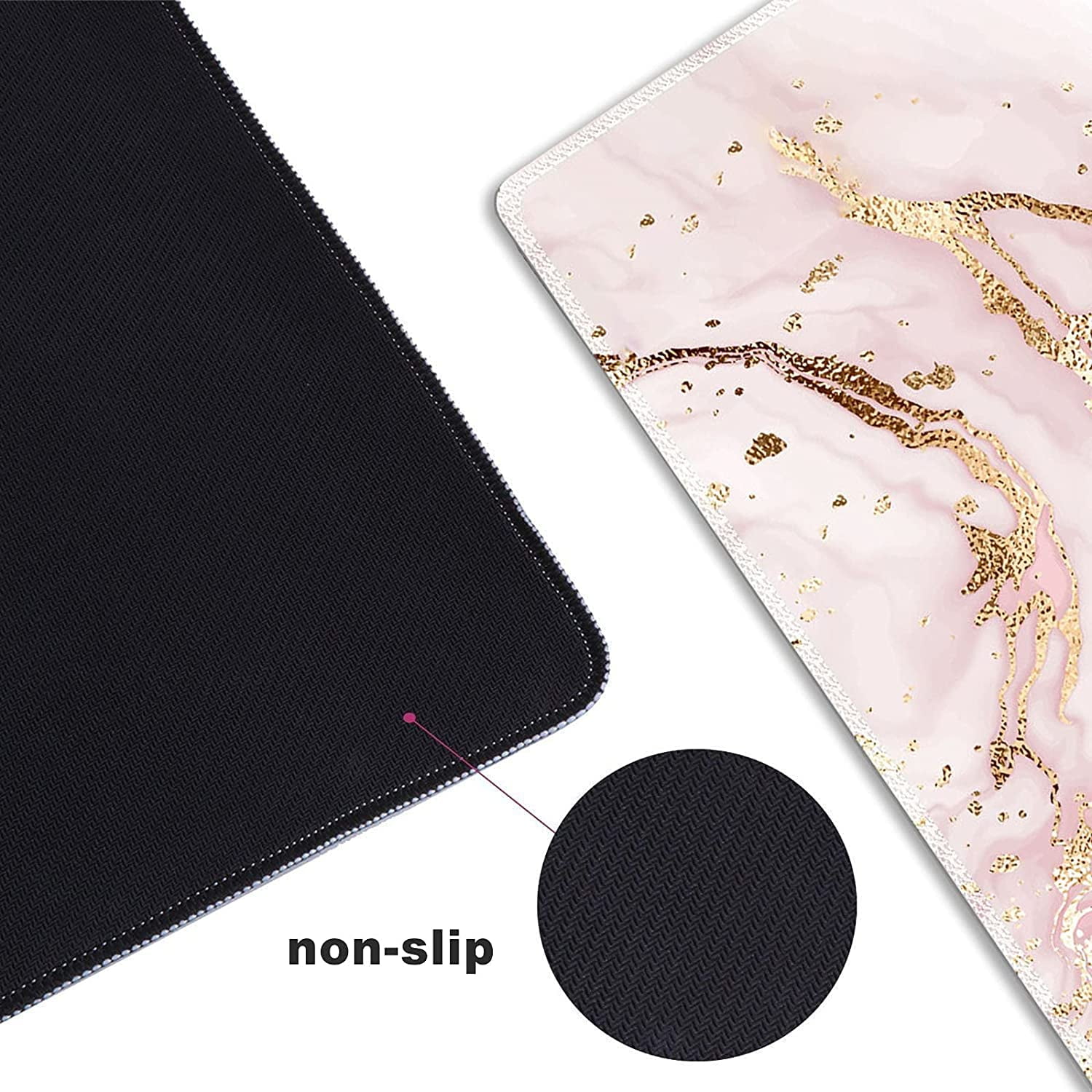 Extended Gaming Mouse Pad XXL Large Keyboard Mat Long Mousepad Desk Decor Writing Pad Non Slip Rubber Base Stitched Edges for Work, Game, Office, Home, 35.1" x 15.7" , Pink Marble