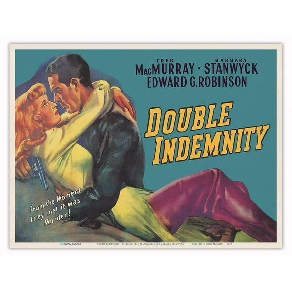Double Indemnity - Starring Fred MacMurray and Barbara Stanwyck - Vintage Film Noir Movie Poster c.1944 - Master Art Print (Unframed) 9in x 12in