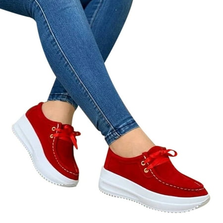 

Duretiony Women Sneakers Thick Bottom Lace Up Shoes Breathable Non Slip Casual Platform