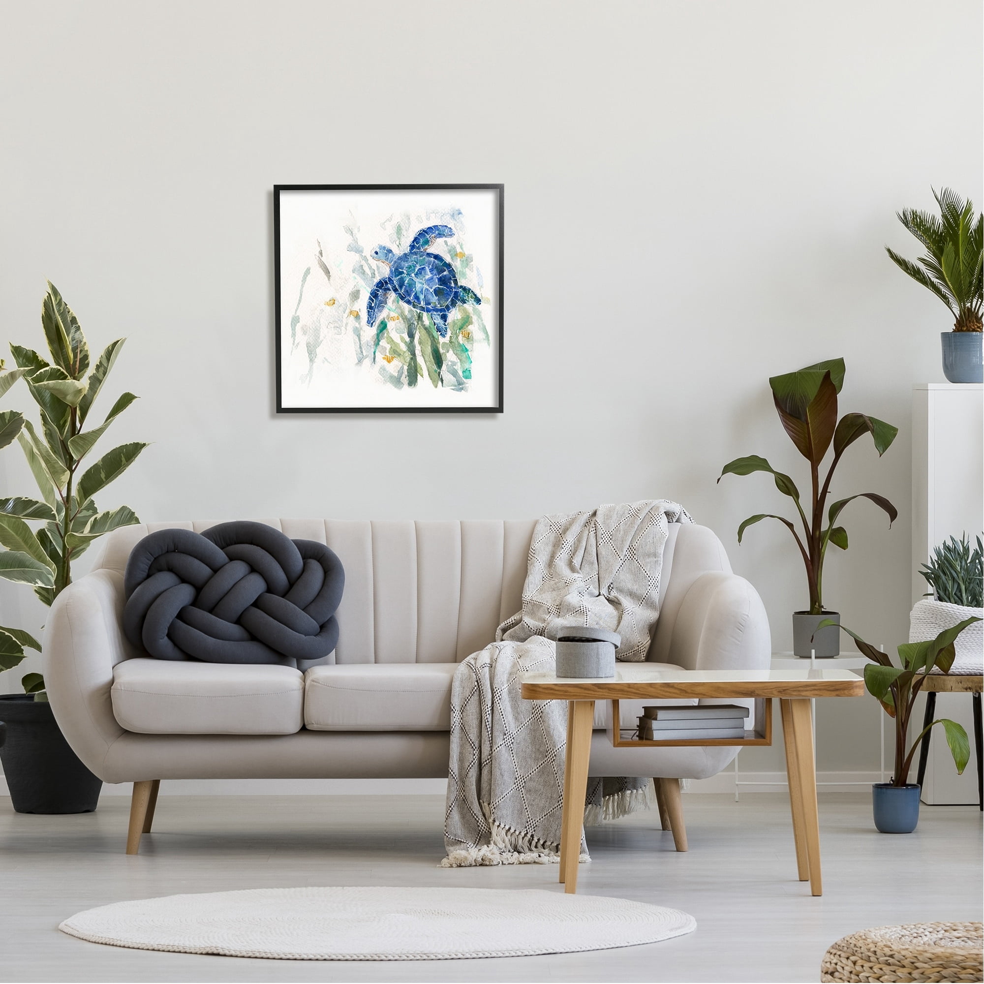 Stupell Industries Beautiful Blue Sea Turtle Swimming Plants Painting , 24 x 24, Design by Sally Swatland