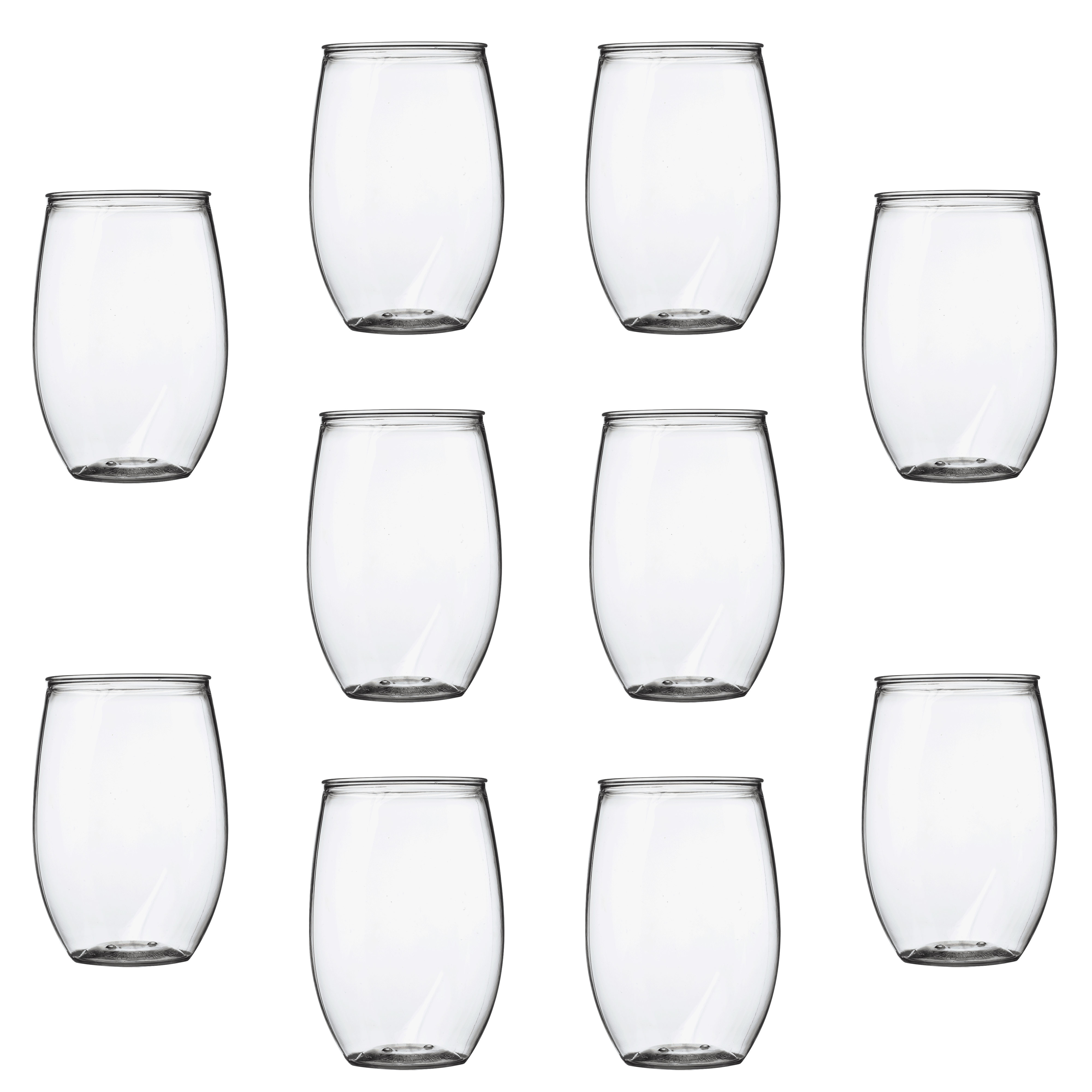 Plastic Stemless Wine Glasses 16 oz. Set of 10, Bulk Pack BPA Free