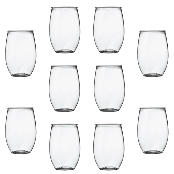 Plastic Stemless Wine Glasses 16 oz. Set of 10, Bulk Pack - BPA Free, Great for Outdoor Lounges, Poolside, Parties and Other Events - Clear